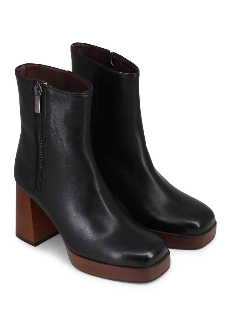 Spatarella Stivaletti donna in pelle nera con tacco alto e plateau con zip esterna Negozio