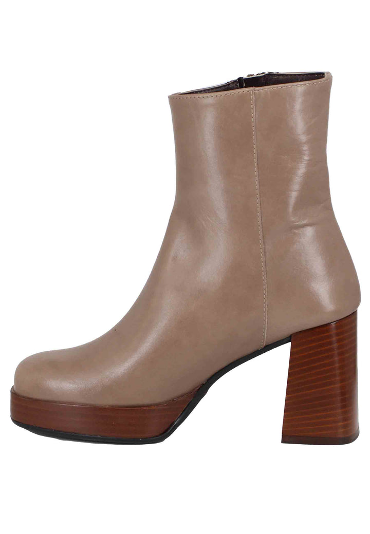 Spatarella Stivaletti donna in pelle taupe con tacco alto e plateau con zip esterna Spedizione gratuita