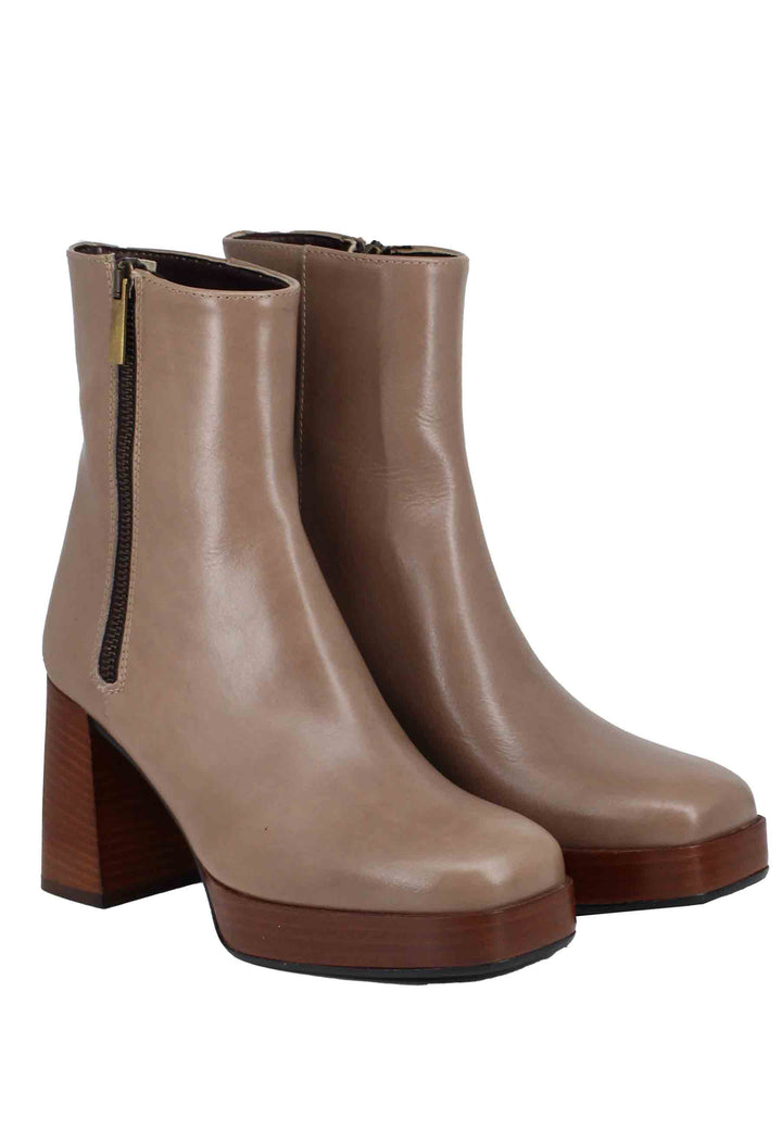 Spatarella Stivaletti donna in pelle taupe con tacco alto e plateau con zip esterna Spedizione gratuita