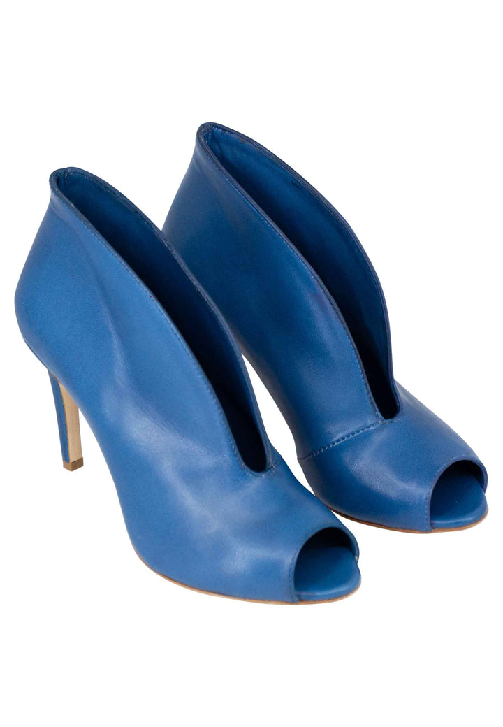 Spatarella Stivaletti open toe donna in pelle blu denim tacco alto Prezzo di fabbrica