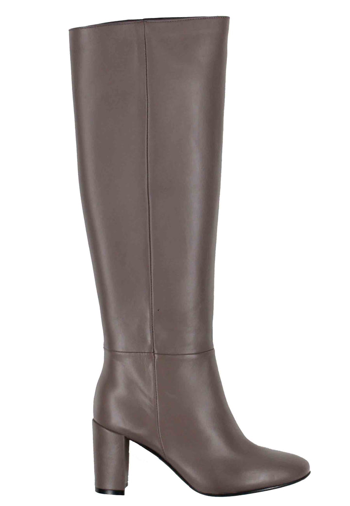 Spatarella Stivali donna a tubo in pelle grigia con punta tonda Flash Sale