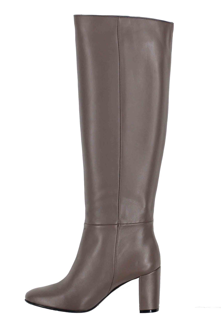 Spatarella Stivali donna a tubo in pelle grigia con punta tonda Flash Sale