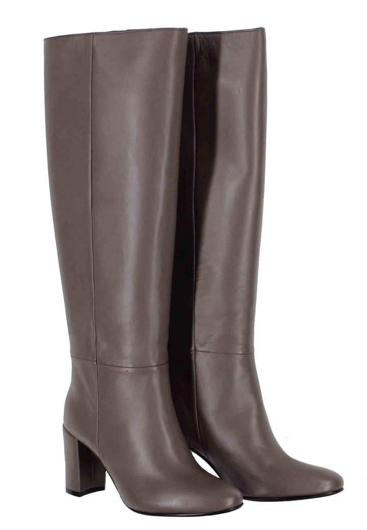 Spatarella Stivali donna a tubo in pelle grigia con punta tonda Flash Sale