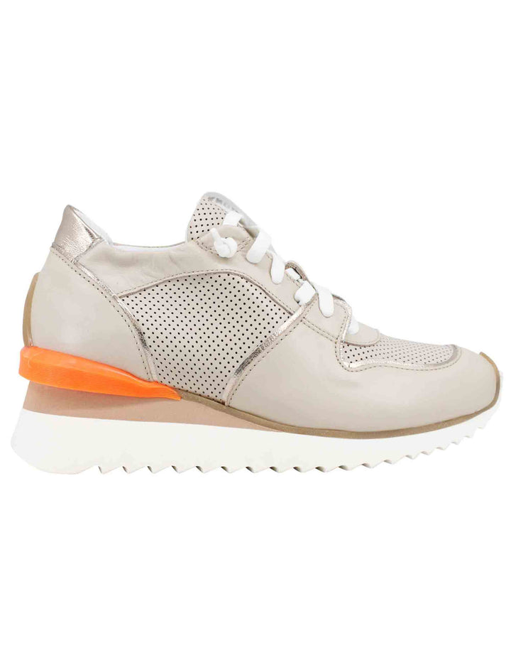 Spatarella Sneakers donna in pelle beige con zeppa interna Offerta natalizia
