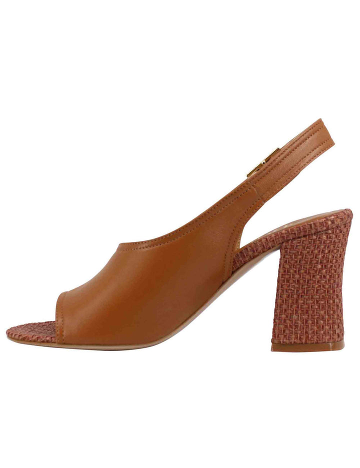 Spatarella Sandali slingback donna in pelle cuoio con tacco alto rivestito in rafia Offerta Pasqua