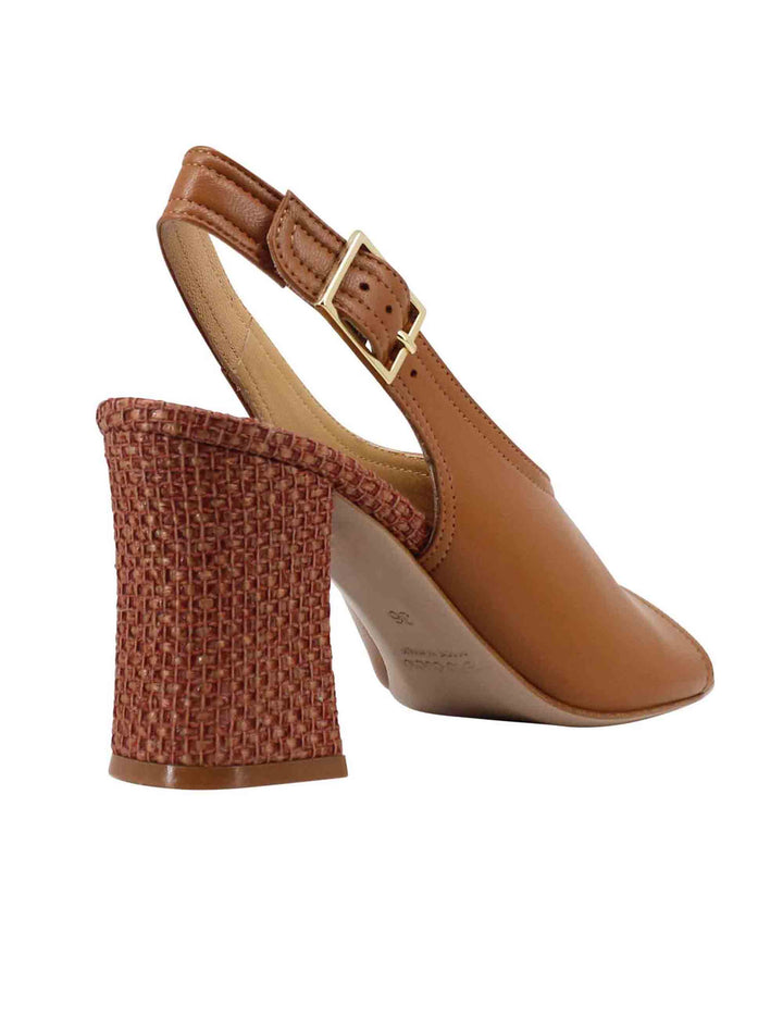 Spatarella Sandali slingback donna in pelle cuoio con tacco alto rivestito in rafia Offerta Pasqua