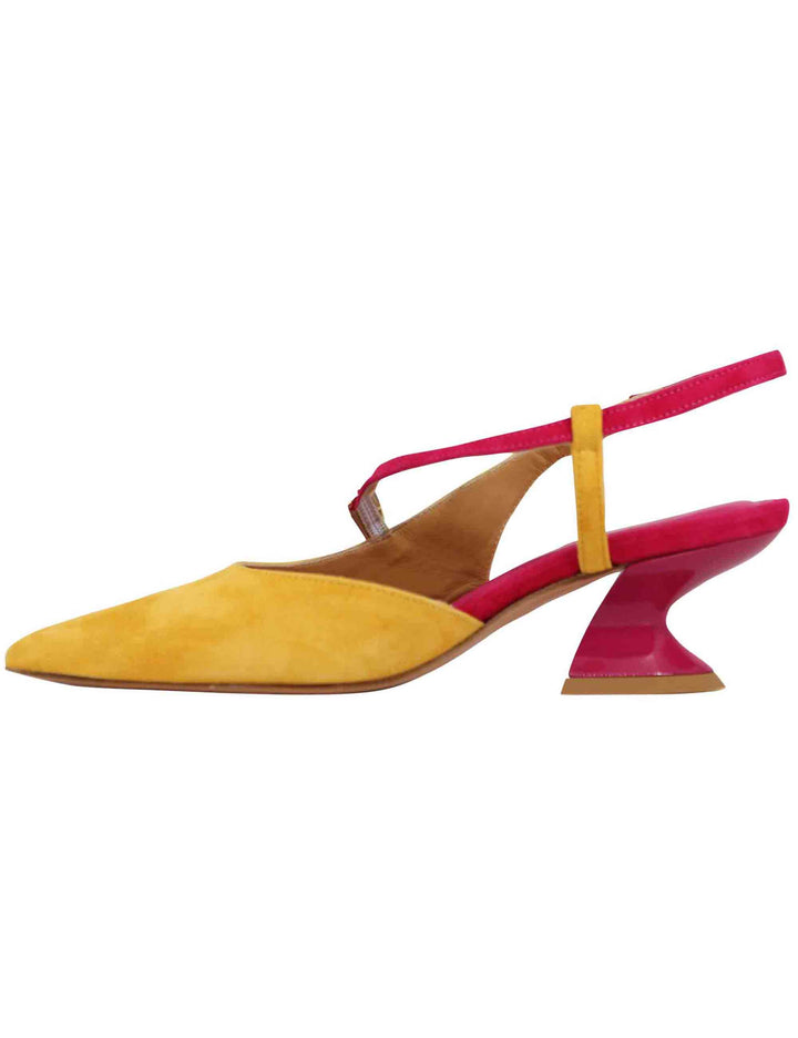 Spatarella Decollete slingback donna in camoscio giallo con tacco in contrasto Offerta per la Festa della Mamma