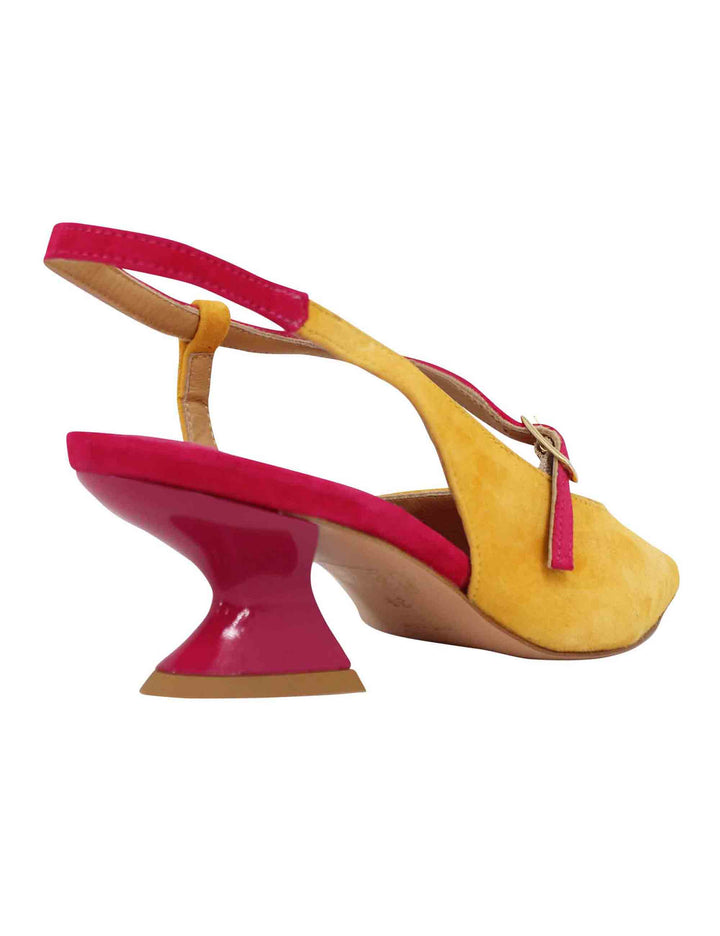 Spatarella Decollete slingback donna in camoscio giallo con tacco in contrasto Offerta per la Festa della Mamma