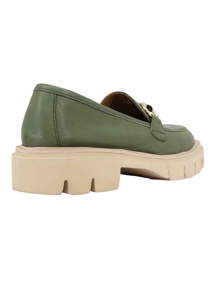 Spatarella Mocassini donna in pelle verde con suola carrarmato leggera Offerta San Valentino