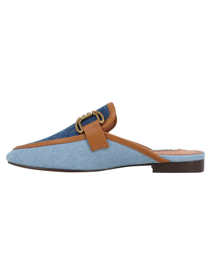 Spatarella Sabot donna in canvas blu con morsetto brunito e tacco basso Vela Online Outlet
