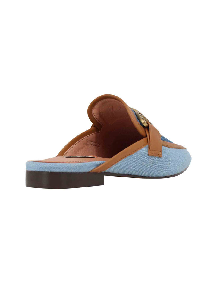 Spatarella Sabot donna in canvas blu con morsetto brunito e tacco basso Vela Online Outlet