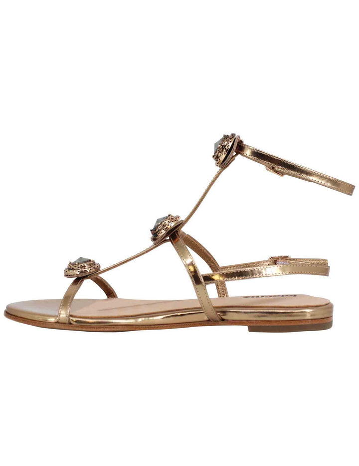 Spatarella Sandali flat slingback donna in pelle bronzo con borchie e punta quadra Lya Nuovi prodotti
