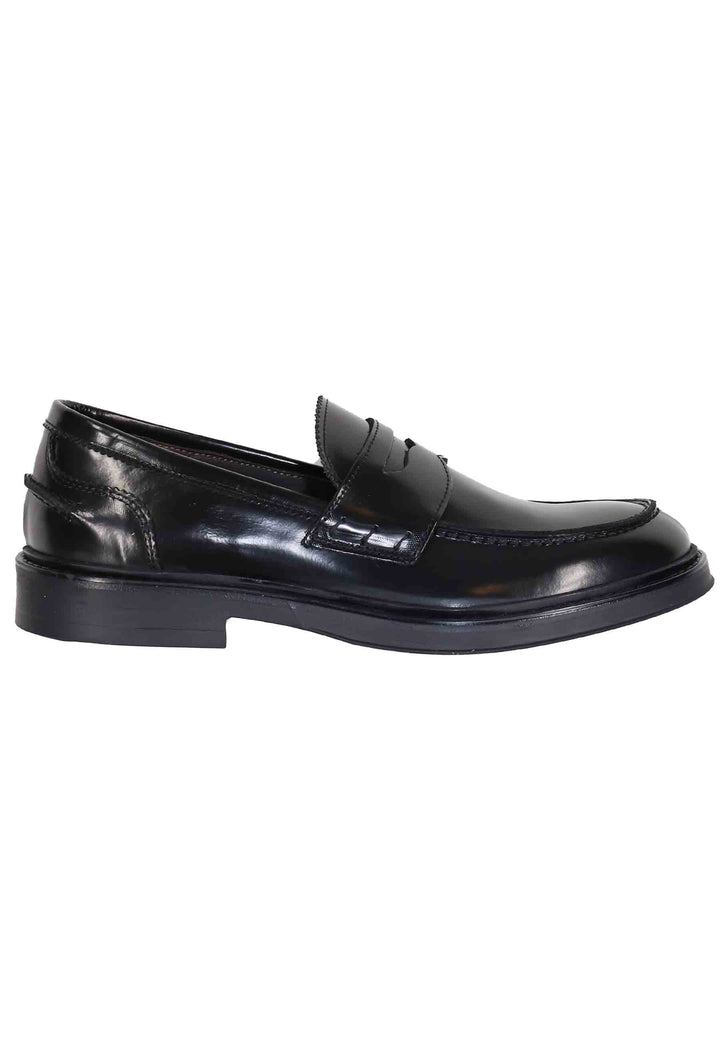 Spatarella Mocassini uomo in pelle nera lucida con suola in gomma Offerte stagionali