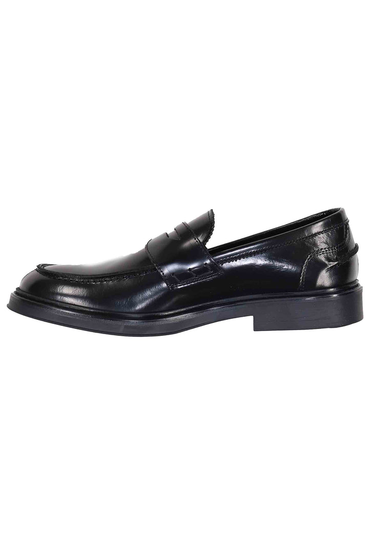 Spatarella Mocassini uomo in pelle nera lucida con suola in gomma Offerte stagionali