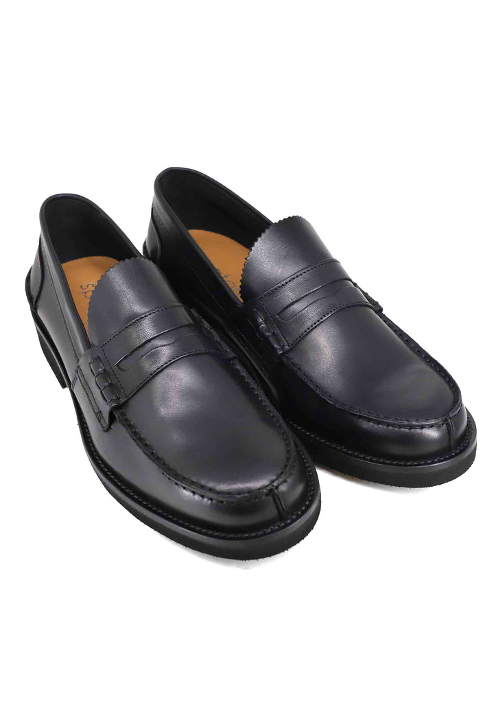 Spatarella Mocassini uomo in pelle nera con suola in gomma extra light Liquidazione