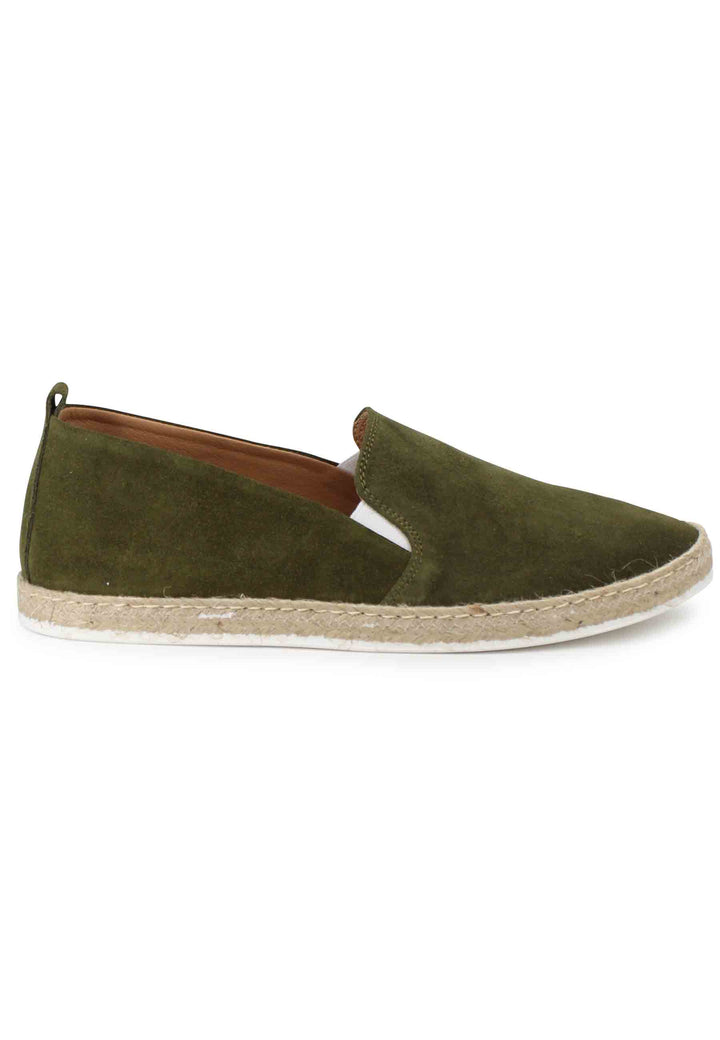 Spatarella Mocassini espadrillas uomo in camoscio verde Ultimo giorno
