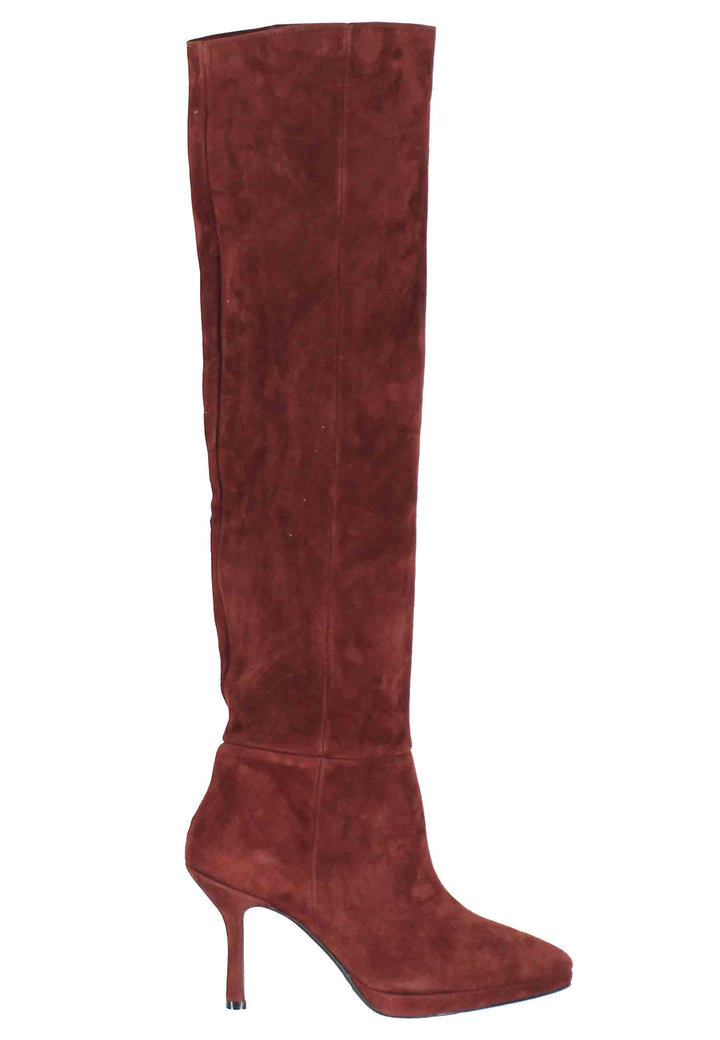 Spatarella Stivali donna in camoscio marrone con tacco e plateau Sostegno trimestrale