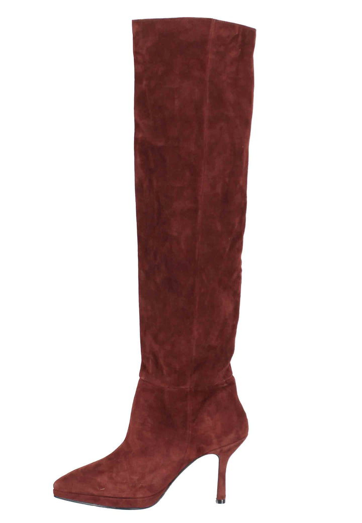 Spatarella Stivali donna in camoscio marrone con tacco e plateau Sostegno trimestrale
