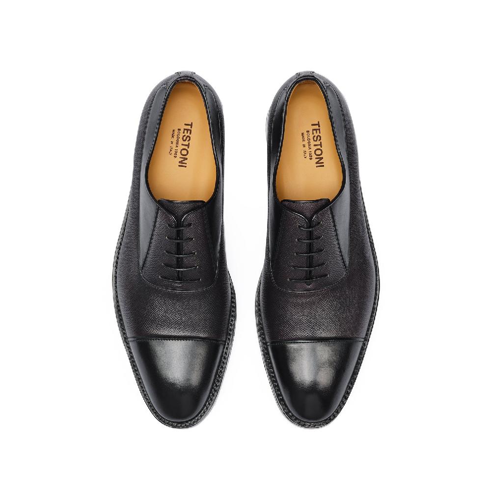 A.Testoni VALDOBBIADENE P.RAPID OXFORD TOP CALF+ ANTIQUE CAVIAR CALF ° Consegna Veloce