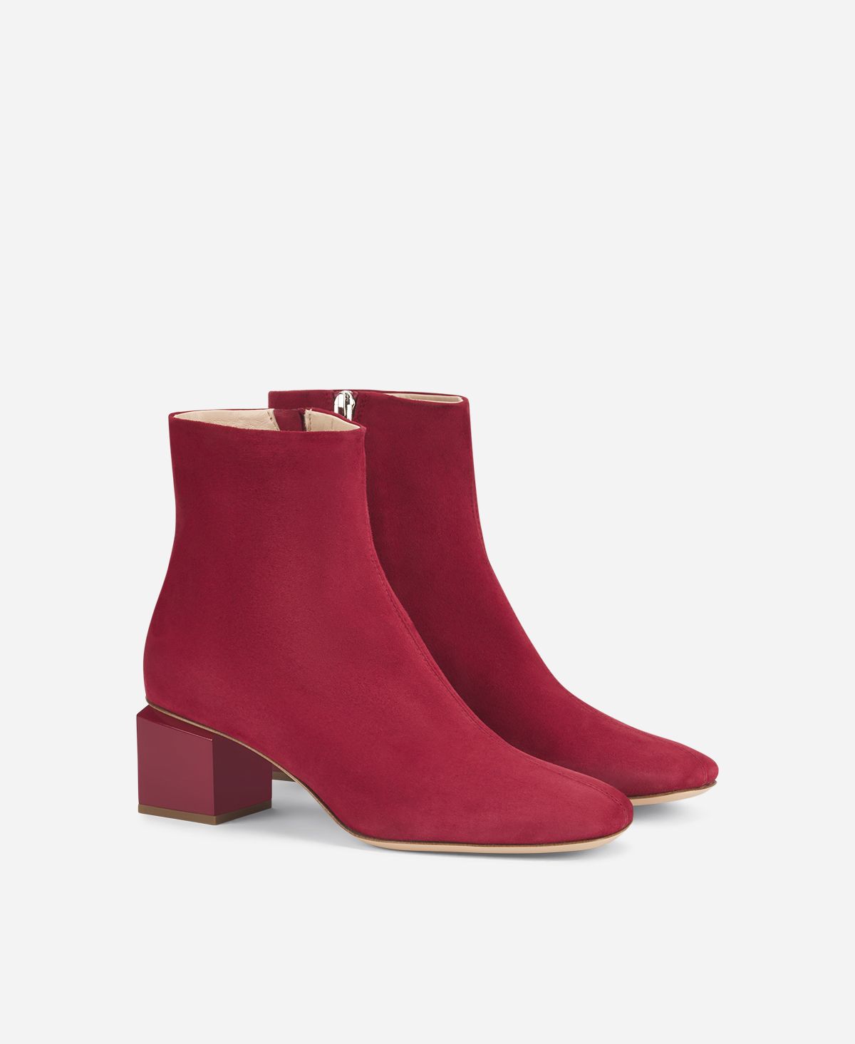 Agl Stivaletto in velour con tacco cubico Rosso Angie Pure Outlet