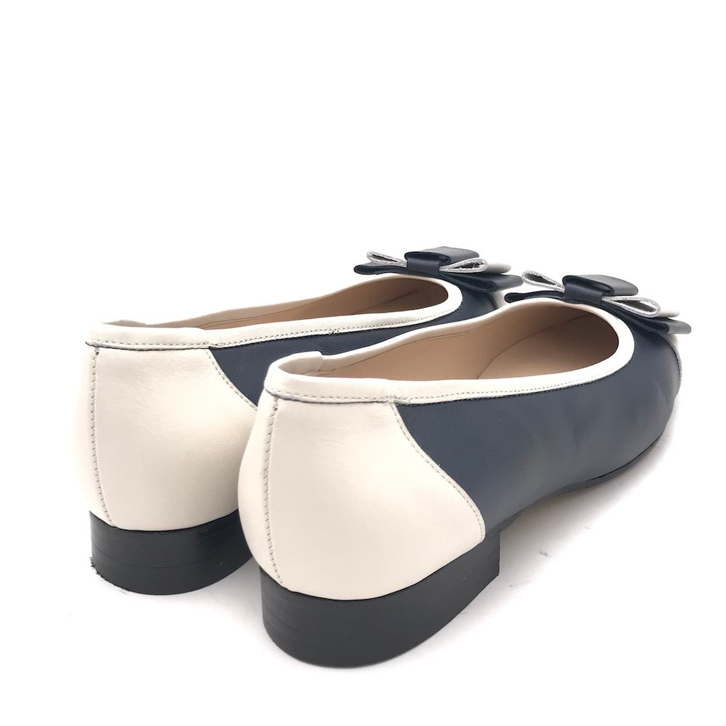 Zulian Calzature Ballerina in pelle blu-panna Spedizione Gratuita