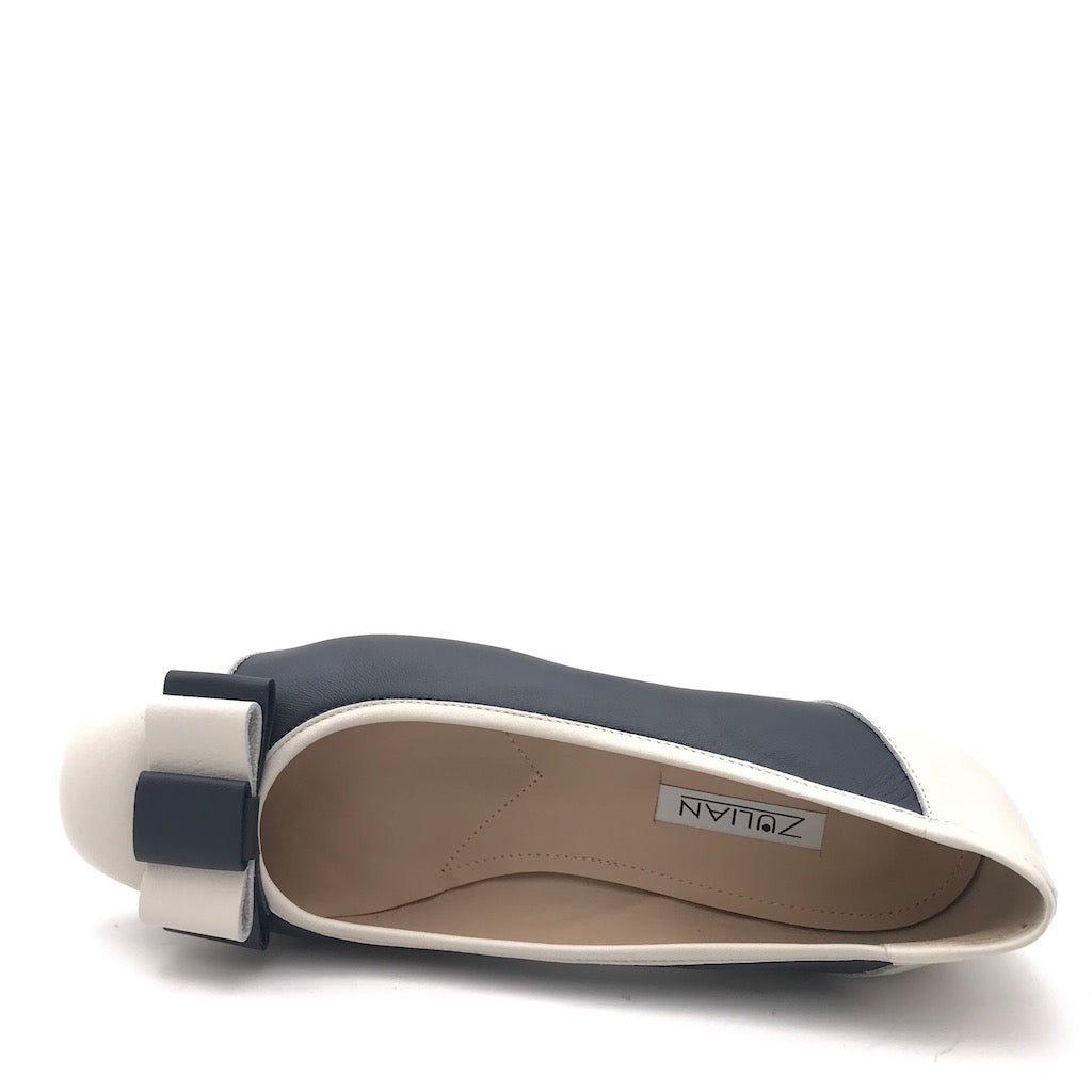 Zulian Calzature Ballerina in pelle blu-panna Spedizione Gratuita