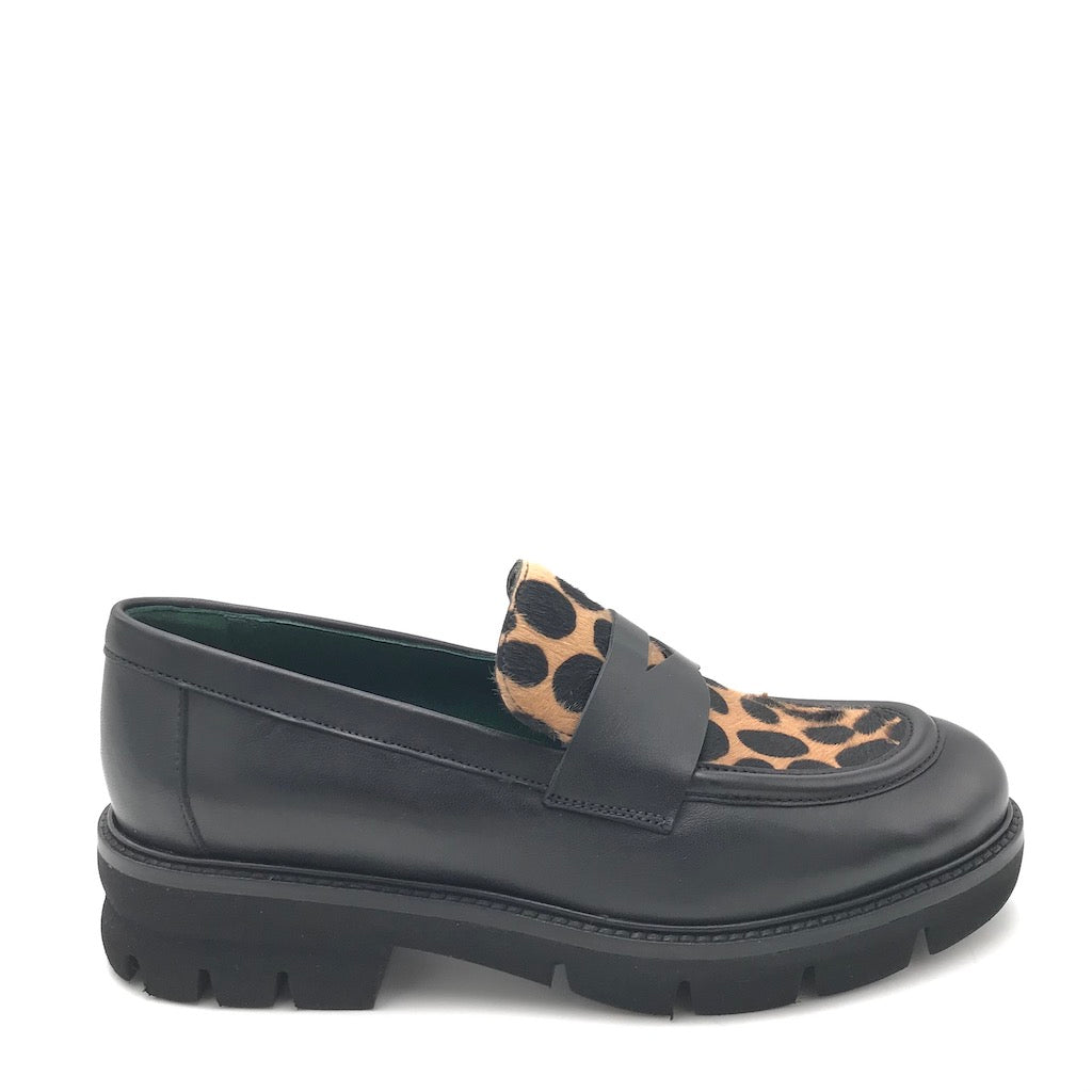 Zulian Calzature Mocassino nero cavallino animalier Online Outlet