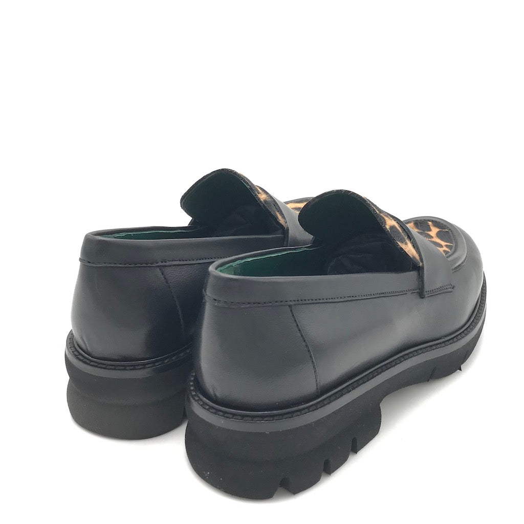 Zulian Calzature Mocassino nero cavallino animalier Online Outlet
