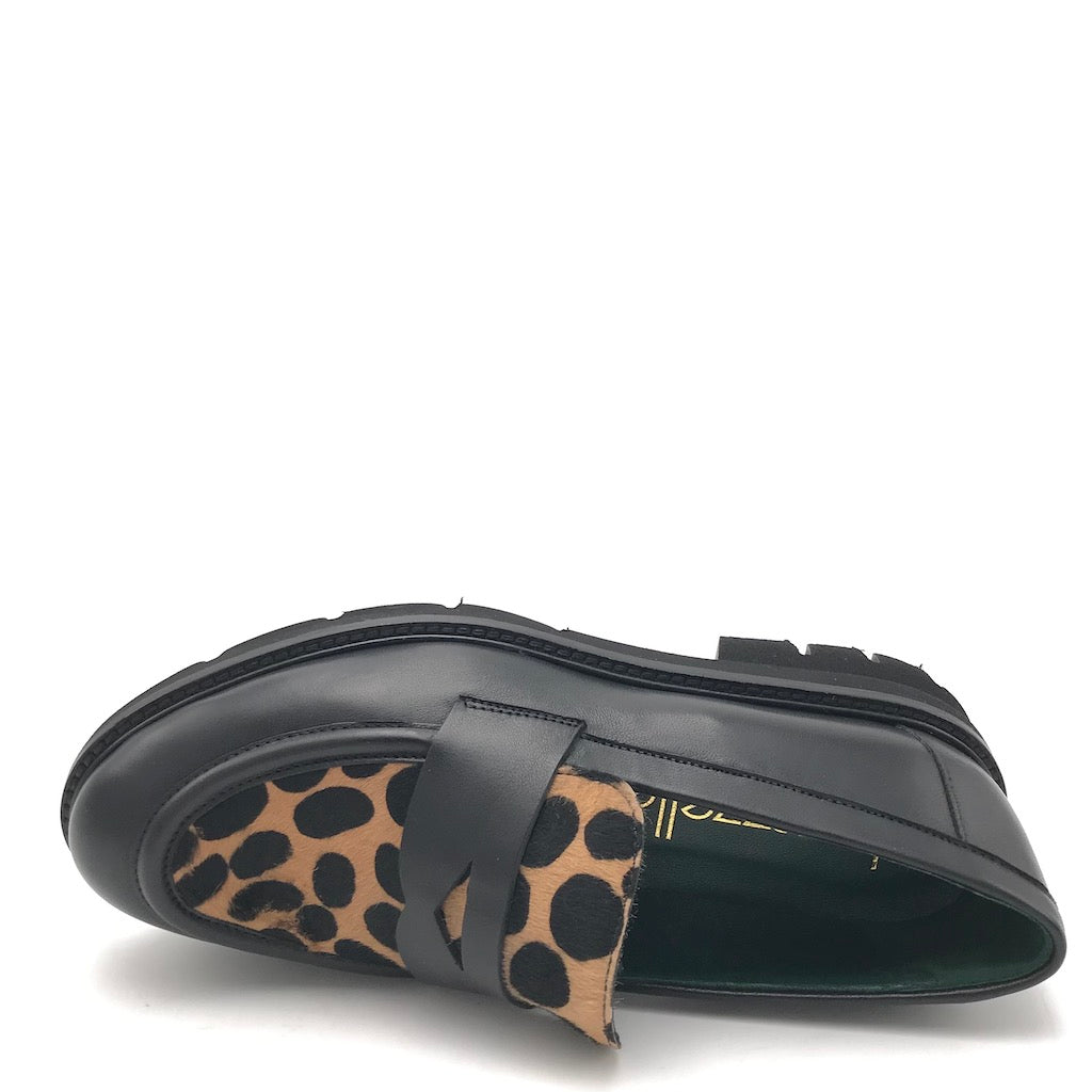 Zulian Calzature Mocassino nero cavallino animalier Online Outlet